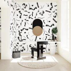 Fusilli© Wallpaper In Black + White -Drop It Modern Sales fucillil black white rendering