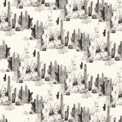 Desert Llama© Wallpaper In Black + Cremé -Drop It Modern Sales llama BW