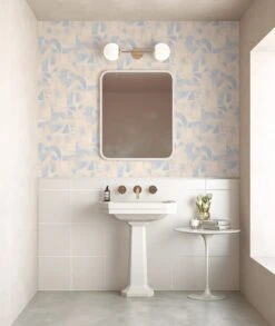 Block Party© Wallpaper In Blue + Tan -Drop It Modern Sales modern art blue tan 2edit