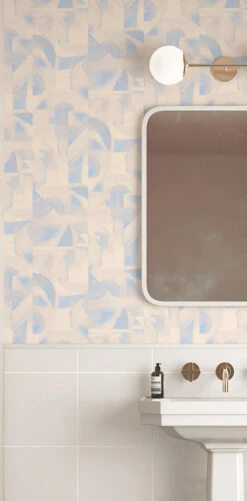 Block Party© Wallpaper In Blue + Tan -Drop It Modern Sales modern art blue tan 2editcrop