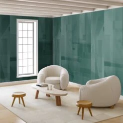 Papier Máché © Mural Wallpaper In Teal -Drop It Modern Sales papier mache teal render 77