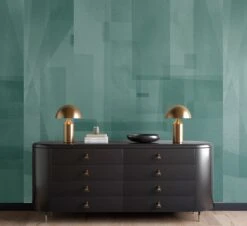 Papier Máché © Mural Wallpaper In Teal -Drop It Modern Sales papier mache teal rendering 344