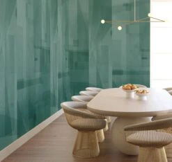 Papier Máché © Mural Wallpaper In Teal -Drop It Modern Sales papier mache teal rendering 67