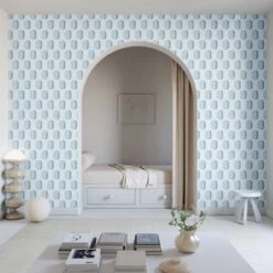 Pillbox© Wallpaper In Chalk Blue -Drop It Modern Sales pillbox chalk blue rendering