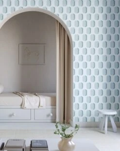 Pillbox© Wallpaper In Chalk Blue -Drop It Modern Sales pillbox chalk blue rendering 2