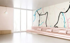 Playground© Mural Wallpaper In Pink + Blue -Drop It Modern Sales playground blueweb