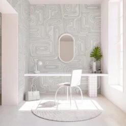 Playhouse© Mural Wallpaper In Dusty Grey -Drop It Modern Sales playhouse dusty grey rendering