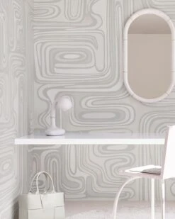 Playhouse© Mural Wallpaper In Dusty Grey -Drop It Modern Sales playhouse dusty grey rendering 2