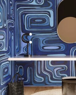 Playhouse© Mural Wallpaper In Navy -Drop It Modern Sales playhouse navy rendering 2