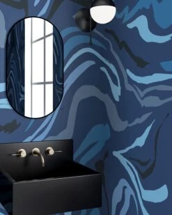 Primal© Multi Mural Wallpaper In Navy -Drop It Modern Sales primal multi navy rendering 2