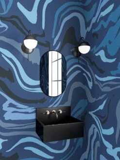 Primal© Multi Mural Wallpaper In Navy -Drop It Modern Sales primal navy rendering