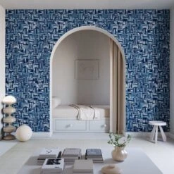 Saachi© Wallpaper In Navy -Drop It Modern Sales saachi navy rendering 1