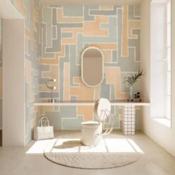 Tetris© Mural Wallpaper In Capri -Drop It Modern Sales tetris capri rendering