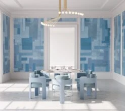 Tetris© Mural Wallpaper In Denim -Drop It Modern Sales tetris denim rendering