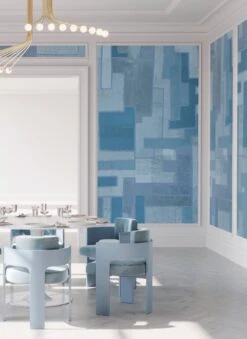 Tetris© Mural Wallpaper In Denim -Drop It Modern Sales tetris denim renderingcrop