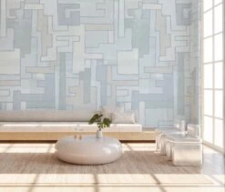 Tetris© Mural Wallpaper In Light Blue -Drop It Modern Sales tetris light blue rendering