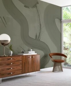 Untamed© Mural Wallpaper In Dusty Green -Drop It Modern Sales untamed dustygreen render 13