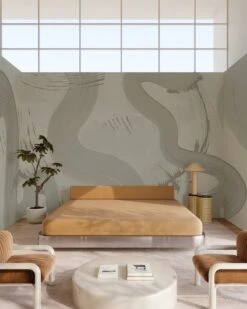 Untamed© Mural Wallpaper In Dusty Green -Drop It Modern Sales untamed dustygreen render 17