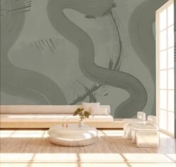 Untamed© Mural Wallpaper In Dusty Green -Drop It Modern Sales untamed dustygreen render 18