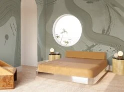 Untamed© Mural Wallpaper In Dusty Green -Drop It Modern Sales untamed dustygreen render crop
